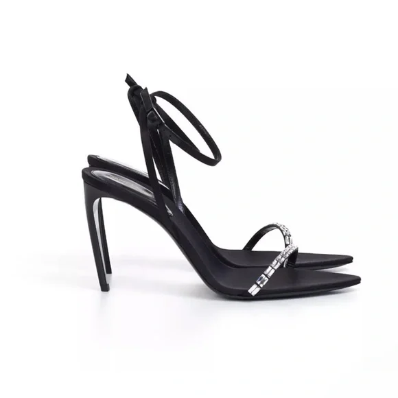 YSL SAINT LAURENT GLORIA SANDALS IN CREPE SATIN WITH RHINESTONES HEELS 90 - Picture 13 of 14
